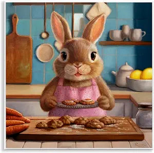 Mrs Bunny Bakewell Kitchen, 12 x 12 Inch Mounted Print on Wall Plaque
