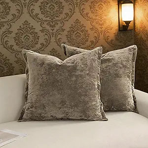 Greek Velvet Euro Sham Covers Set of 2 26x26 Luxury Soft Solid Pillow Covers for Living Room Bedroom Yard,Brown