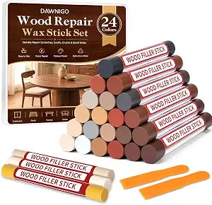 24 Colors Wood Filler Sticks, Furniture Repair Wax Crayons, Wood Floor Scratch Repair Crayon for Scratches, Scuffs, Cracks, Nail Holes & Stains on Wood Floors, Cabinets, Tables and Doors