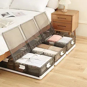 2-Pack Under Bed Storage Containers with Wheels - Stackable, Foldable Plastic Storage Boxes with Lids for Clothes, Shoes, Blankets - Perfect for Bedroom Organization and Dorms