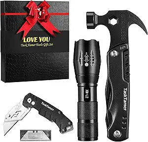 Gifts for Husband Him, Multitools Gift Set "LOVE YOU" Includes Multi-tool Hammer, Utility Knife, LED Flashlight, EDC Toolbox for Car, Super Gifts Set for Valentines's Day, Anniversary Day, Birthday