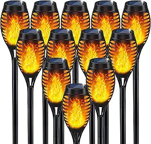 IkeeRuic Solar Flame Torch Lights for Outdoor Decoration, 12Pack Outdoor Lights Solar Powered Waterproof, LED Torches for Outside Decor, Luces Solares Outdoor Decorations for Yard Patio Garden Art