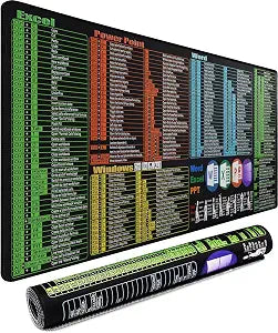 Excel Shortcuts Large Mouse Pad, 31.5 x 15.7 in Mousepad with Stitched Edge