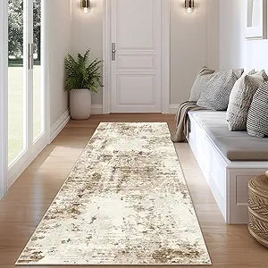 FMFUNCTEX 2x8 Runner Rug Washable Brown Beige Modern Abstract Neutral Non Slip Low Pile Entryway Hallway Soft Accent Indoor Carpet for Kitchen Bedroom Bathroom Laundry Entrance Bedside Living Room