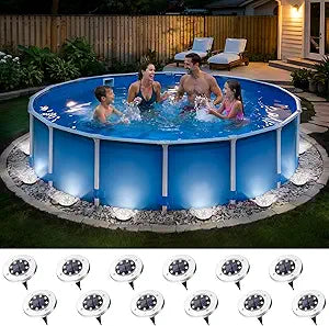 PATIOWIN 12 Pack Solar Pool Lights for Above Ground Pools Accessories, LED Above Ground Pool Lights Outdoor Waterproof, Outdoor Solar Pool Lights Decorations (Cool White)