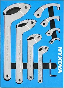 NYXOVA 9pcs Adjustable Pin Spanner Wrench Tool Set, C Pin Spanner Hook Wrench, Spanner Nut Wrench Tools with Changeable Heads for Pipes Heating Cars, Coilover Hook Wrenches, 3/4" to 6-1/10"