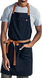 hedley & bennett Essential Apron  Adjustable Bib Chef Apron with 3 Pockets & Towel Loop  12oz Cotton Canvas  Midnight Blue