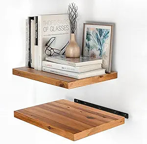 BATODA 16 x 12 Acacia Deep Floating Shelves, Large Extra Wooden Floating Shelves for Wall - Floating Book Shelves, Floating Shelf for Bedroom, Bathroom - Wall Decor Living Room (Hardware Included)