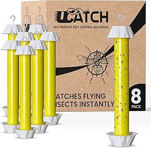 Sticky Fly Trap Indoor & Outdoor Pack of 8 | Hanging Fly Stick for Gnats, Flies, Wasps, Mosquitoes & Other Flying Bugs | Fly Trap Sticky | Fly Catcher Indoor | Flying Insect Trap Rolls | Ucatch