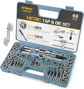 Hi-Spec Metric Tap and Die Set, 39-Piece M3M12 Thread Tapping and Threading Tool Kit for Chasing Threads, with Tap Wrench and Screw Pitch Gauge