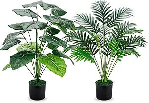 Der Rose 28'' Fake Plants Large Artificial Plam Tree and Faux Dishgyi Plants Indoor Tall for Room Home Bathroom Farmhouse Outdoor Decor