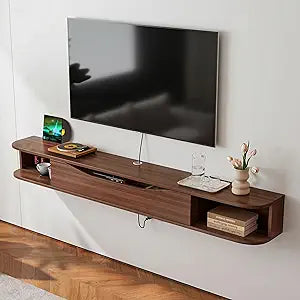 FurniNova Floating TV Stand,47'' Wall Mounted TV Cabinet,Floating TV Console,Under TV Shelf with 1 Door and 2 Cabinets for TVs up to 55''(Walnut)