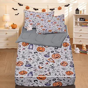 Nesker Halloween Pumpkin Twin Zipper Bedding for Kids, 3-Piece-All-in-one