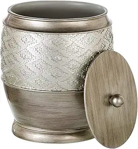 Creative Scents Dublin Silver Small Bathroom Trash Can with Lid 1.26 Gal / 4.8L - Brushed Silver Oval Garbage Can - Decorative Waste Basket for Bathroom Decor - Durable Wastebasket for Paper/Diaper