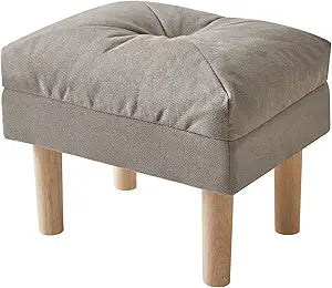 YMYNY 15.75" Small Foot Stool Ottoman, Footrest with Sponge Soft Padded Seat, Cotton-Linen Blend Fabric Footstool for Sofa, Bedroom, Living Room, Entryway, Solid Wood Legs, Gray, UHBD023G