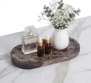 Dark Emperador Marble Vanity Tray for Bathroom Counter, 10"x5" Decorative Tray for Perfume, Candles, Stone Jewelry Dish Tray