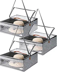 Kigley 3 Pcs Hat Storage Boxes, Hat Travel Case, Hats Organizer with Lids Cowboy Hat Holder for Baseball Caps Collapsible Foldable Stackable Hat Box for Men Women Home Closet, Grey