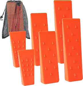 6 Pack Tree Felling Wedges with Spikes for Safe Tree Cutting  2 Each of 10", 8 and 5.5 Wedges with Storage Bag; 6 Felling Dogs to Guide Trees Stabilize and Safely to Ground for Loggers and Fallers