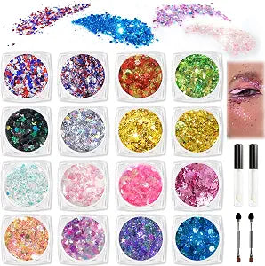 16 Colors Body Glitter Chunky Holographic Face Glitters with Glue