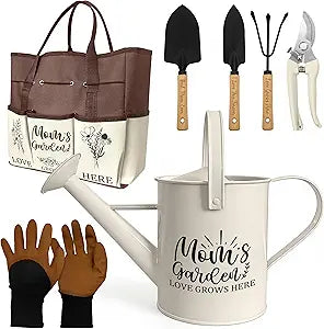 Mom Gifts, Mothers Day Garden Kit Gifts for Mom from Daughter Gardening Tools and Durable Garden Tools Organizer Tote, Ideal Gardening Set for Women on Plant Lover Birthday Present Brown