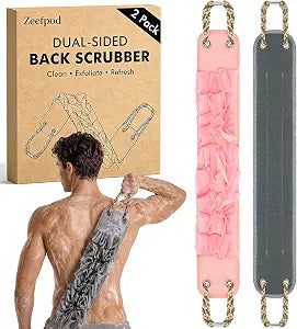Dual-Sided Back Scrubber for Shower, Exfoliating Back Washer, 2 Pack