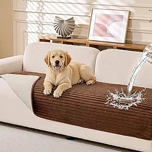 MEETSKY 100% Waterproof Oversized Couch Cover, Dogs Couch Covers for Sectional Sofa, Non Slip Washable Sofa Slipcovers for 3 Cushion Couch Sofa, Furniture Protector Covers for Pets, Brown, 35" x 82.7"