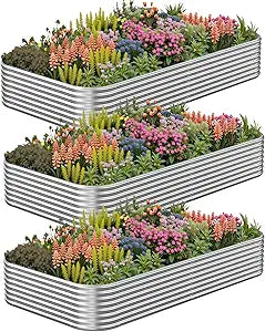 3 Pack Corrugated Galvanized Steel Raised Garden Bed Outdoor, Metal Above Ground Garden Bed for Vegetables and Flowers, Raised Beds for Gardening-3x2FT