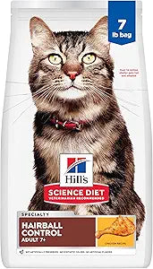 Hill's Science Diet Adult 7+ Hairball Control Dry Cat Food, Chicken, 7 lb. Bag