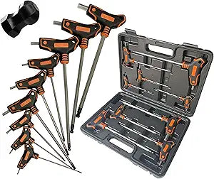 NordWolf 9-Piece T-Handle SAE Allen Wrench Set, S2 Steel Long Arm Ball End Hex Keys, Sizes 5/64" to 3/8" in Storage Box