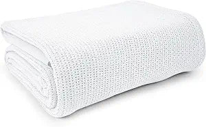 Linteum Textile Supply White Hospital Thermal Blanket 66x90 Inch 100% Cotton, Soft and Cozy, Breathable, Open-Cell Weave Design, All Season Twin Hospital Blanket (2-Pack)