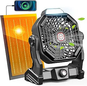 Solar Powered Fan,πMax 40H RuntimeπRechargeable Solar Camping Fans & Led Lantern,8-inch Portable Fan with Solar Panel,Battery Operated Powered Outdoor Tent Fans for Camping Essentials Accessories