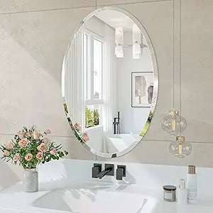 Frameless Oval Mirror, 20"x30" Bathroom Vanity Mirrors with Beveled Edge, Decorative Oval Wall Mirrors for Bedroom, Entryway, Living Room, Hangs Horizontally or Vertically