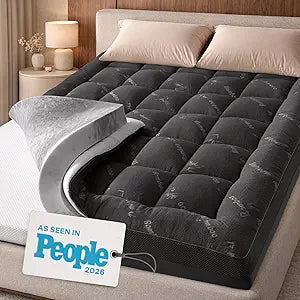 Dual-Layer 4 Inch Queen Size Mattress Topper - 2 Memory Foam + 2 Viscose Made from Bamboo Mattress Pad - Double the Comfort & Back Support - Removable & Machine-Washable Cover, Dark Gray