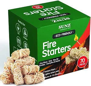 Bangerz Sunz Natural Fire Starters - 70 Pieces. All Weather Charcoal & BBQ Fire Starters for Fireplace, Campfires & Grill