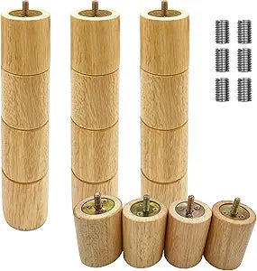 12 Inch 4 Pcs Wooden Adjustable Bed Base Frame Support Legs Compatible with M8 M10 Threads Sofa Furniture Foot Replacement