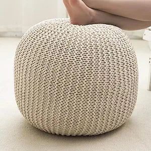 Pouf Ottoman Stuffed Round Modern Foam Filled Foot Rest Poufs for Living Room Chair Decorative 20 X 14 Inches Boho Relax Stool for Wedding Christmas Party, Beige (Beige, 20inch)