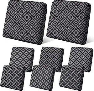 Geyoga 8 Pcs Patio Stretch Sofa Cushion Covers Outdoor Cushion Covers Replacement Waterproof Patio Furniture Couch Slipcovers Washable Chair Seat Protector(Black, Gray,20-27 Inches,Geometric)