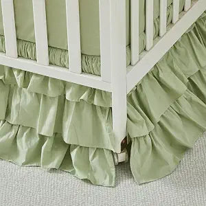 Brandream Crib Skirt Triple Layer Cotton Nursery Bed Skirt for Baby Girls Boys Toddler Bedskirt Solid Color Light Green Dust Ruffle Gender Neutral Farmhouse Chic Boho Bohemian Skirt