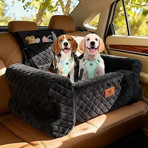 Dog Car Seat for Medium/Large Dogs up to 60 lbs, Memory Foam Dog Booster Seat with Thick Cushion, Pet Car Seat for Back with Detachable Washable Cover, Storage Pockets for SUV, Pick Up, Trunk, Black