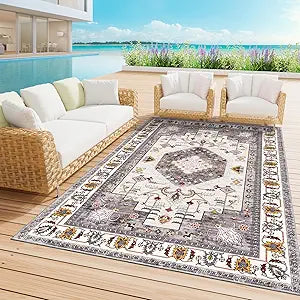 LuxStep Indoor-Outdoor Area Rug 6x9 Ft Washable Outside Rug Outdoor Carpet Large Floor Mat for Bedroom, Living Room, Backyard, Deck, Patio, RV