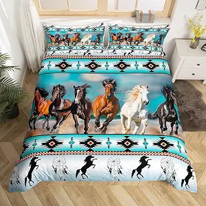Erosebridal Horses Teal Duvet Cover Set Bedding Set King Size