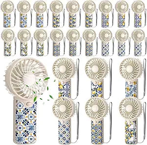 Gerrii 24 Pcs Capri Lemon Party Decoration Wedding Fans for Guests, Mini Portable Handheld Fans with Lanyard Amalfi Coast Favor Lemon Gift Bags Stuffers for Bridal Baby Shower, Battery Not Include
