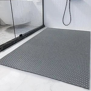 HOMBYS 58 x 32 Extra Large Shower Mat for Shower Stall Tub, Non Slip Bath Mat Bathroom Accessories, PVC Mats for Shower and Bathroom, Quick Drying, (Gray, 58"x32")