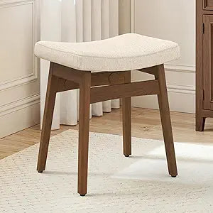 LUE BONA Vanity Saddle Stool with Wood Legs, 17.3" H Compact Makeup Stool with Sick Upholstery, Vanity Bench for Bedroom, Entryway & Bathroom, 300 lb Weight Capacity