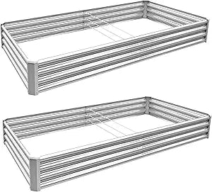 8x4x1ft (2 Pack) Raised Garden Bed Kit, Galvanized Planter Box Outdoor, Metal Raised Garden Beds for Flower,Vegetables, Herb,Sliver