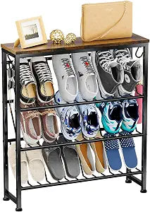 Slanted Shoe Rack, 4-Tier Narrow Shoe Shelf for Entryway, Rustic Brown
