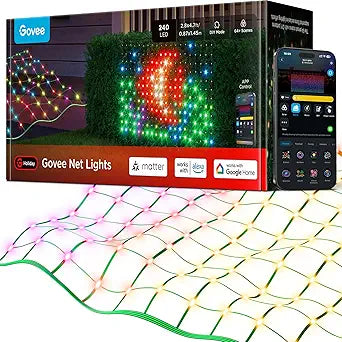 Govee Outdoor Net Lights, 2.8*4.7ft with RGBIC and DIY Functions, 240 LEDs Smart Net Lights with 64 Modes for Bush Patio Decor, Compatible with Alexa & Google Assistant, Outdoor Waterproof, Green Wire