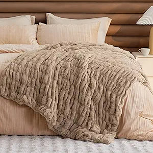 Bedsure Gentlesoft Fluffy Cozy Faux Fur Throw Blanket for Couch, Soft Fuzzy Plush Furry Blanket, Double-Sided Faux Rabbit Fur Thick Warm Chair Throws, Luxury Gifts for Women, 50" X 60", Light Brown