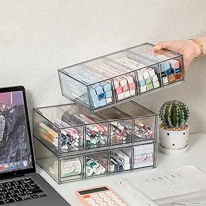 Stackable Organizer Acrylic Storage Drawers, Suitable for Desktop Storage, Office Supplies, Cosmetics, Stationery, Jewelry, Accessories (3)