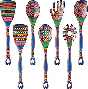 Gudamaye Pakkawood 7-Piece Wooden Cooking Utensils, Wooden Spoons for cooking, Pakkawood kitchen Utensils for Cooking, Non-Stick Spoon, Household Essentials, Heat-Resistant Spoons